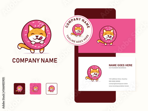 Premium quality isolated cute donut dog mascot logo design template