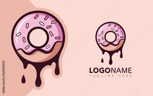 testy donuts cartoon vector logo design illustration with cream dripping