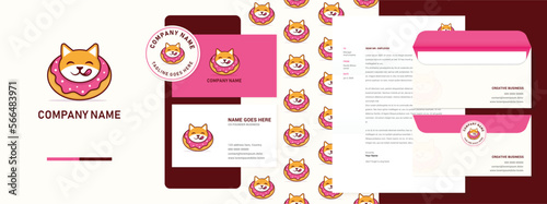 Premium quality isolated cute donut dog mascot logo design branding template