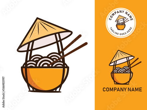 The yellow bowl Noodles with chopstick logo design template
