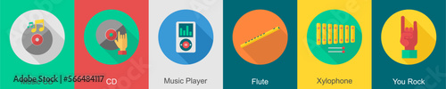 A set of 6 music icons as music cd, cd, music player