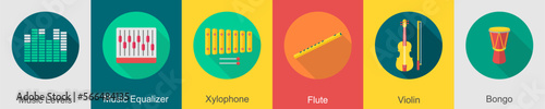 A set of 6 music icons as music levels, music equalizer, xylophone