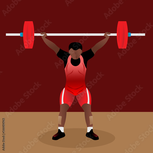 A weightlifter wearing a red and black jersey. weightlifting power