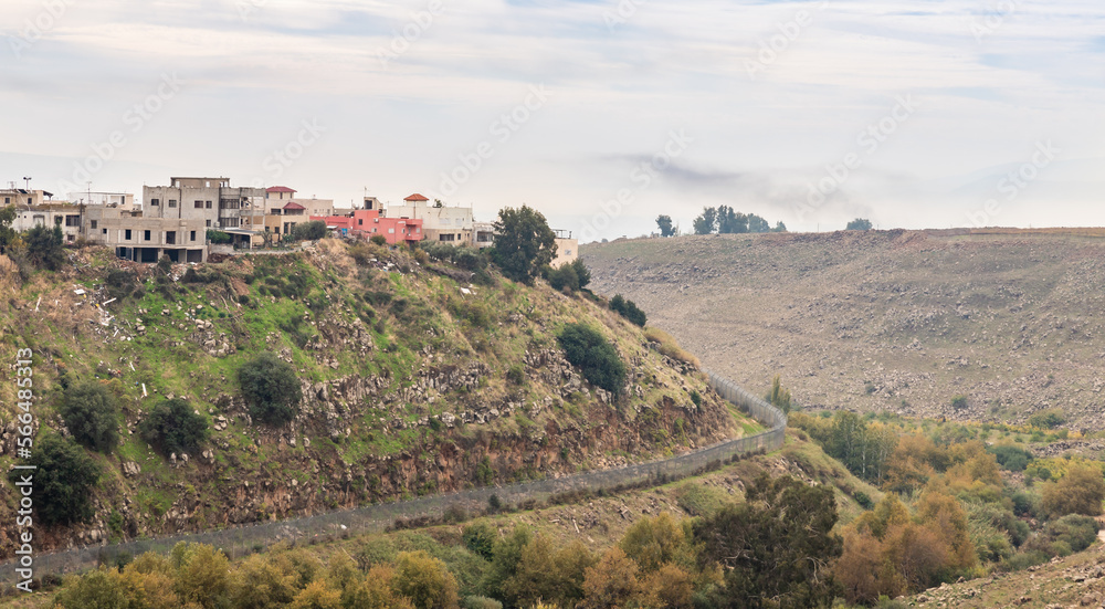 Naklejka premium The outskirts of the Ghajar Alawite Arab village, located on the Golan Heights, on the border with Lebanon, in Israel