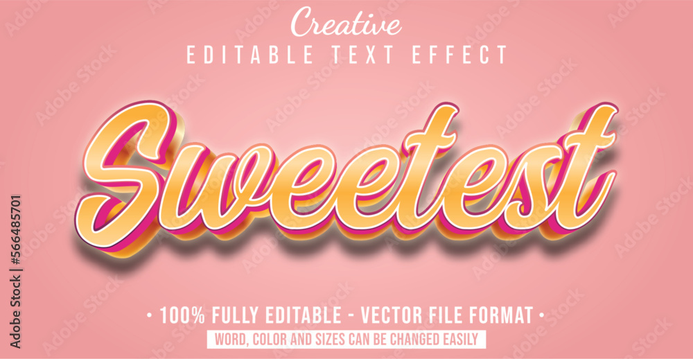 Text style effect with Sweetest theme style. Editable text style graphic element.