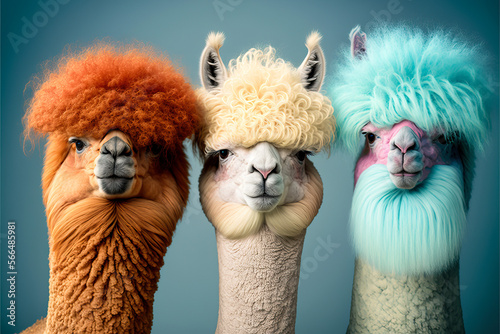 Drei bunte Alpakas, Three colorful alpacas