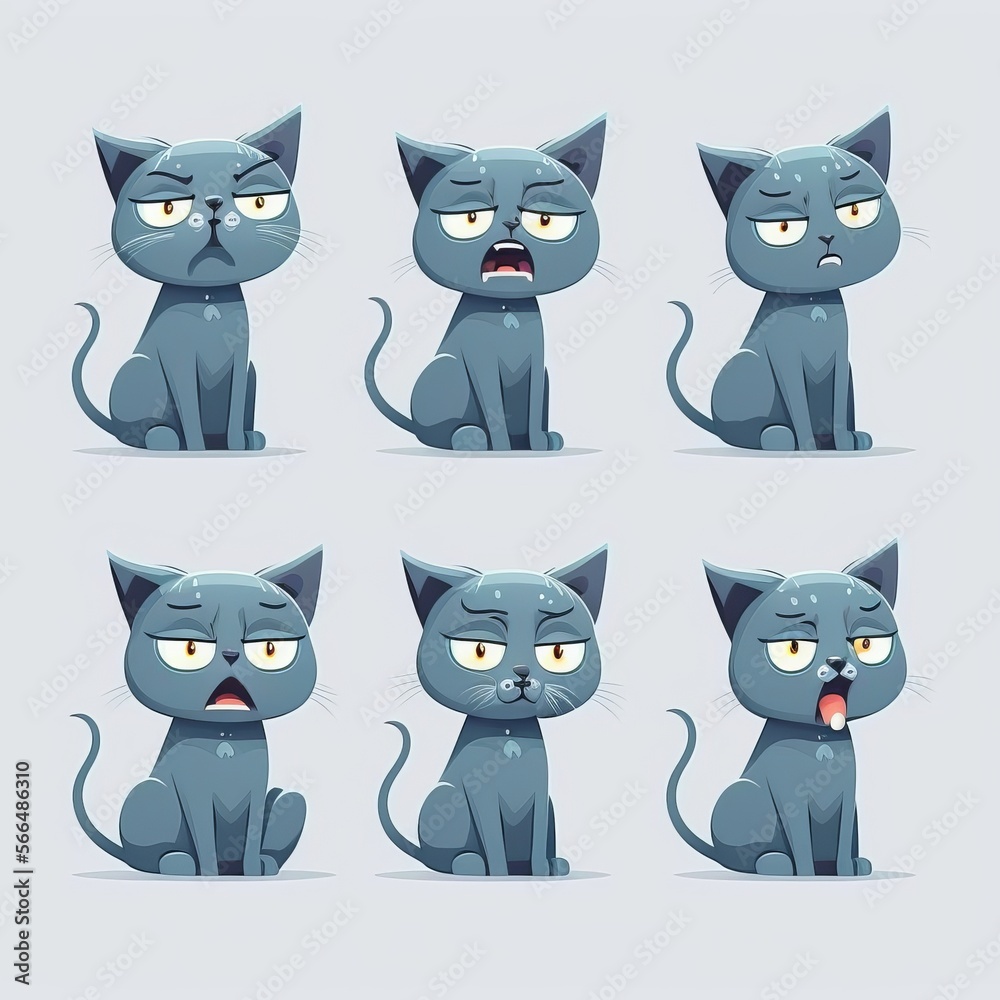 Russian Blue Cat Collection Of Emotions