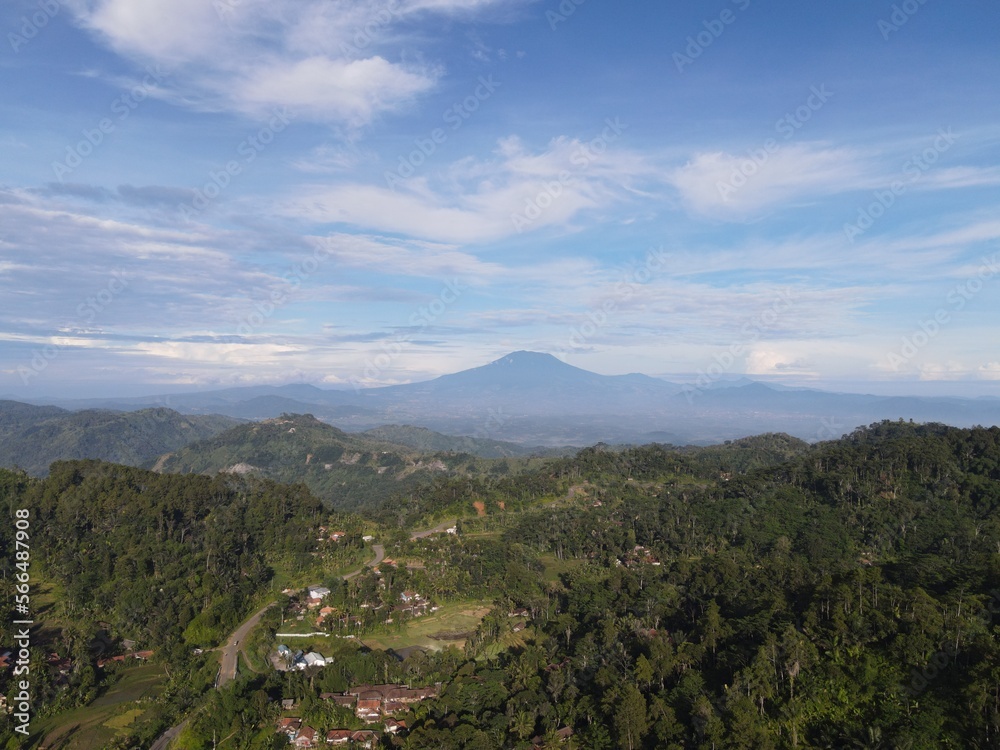 An aerial view of a hill in Bandung, West Java, Indonesia