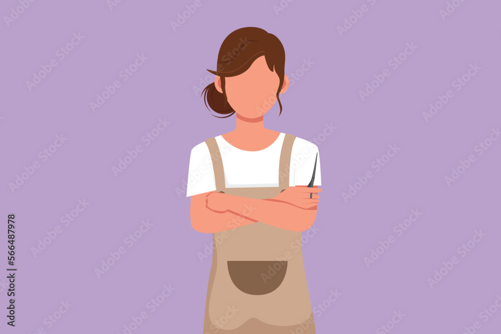 Cartoon flat style drawing portrait of smiling owner of hairdresser salon. Young woman barber beautician. Hairstylist or hair style beauty concept. Success business. Graphic design vector illustration Cartoon flat style drawing portrait of smiling owner of hairdresser salon. Young woman barber beautician. Hairstylist or hair style beauty concept. Success business. Graphic design vector illustration
