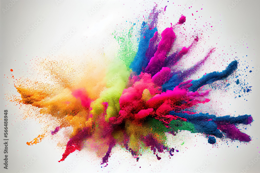 colorful rainbow holi paint color powder explosion isolated white wide ...