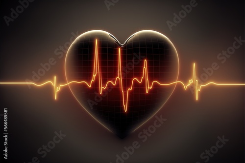 Background with a heart with the heartbeat monitor line, Heart and heartbeat symbol. Generative AI