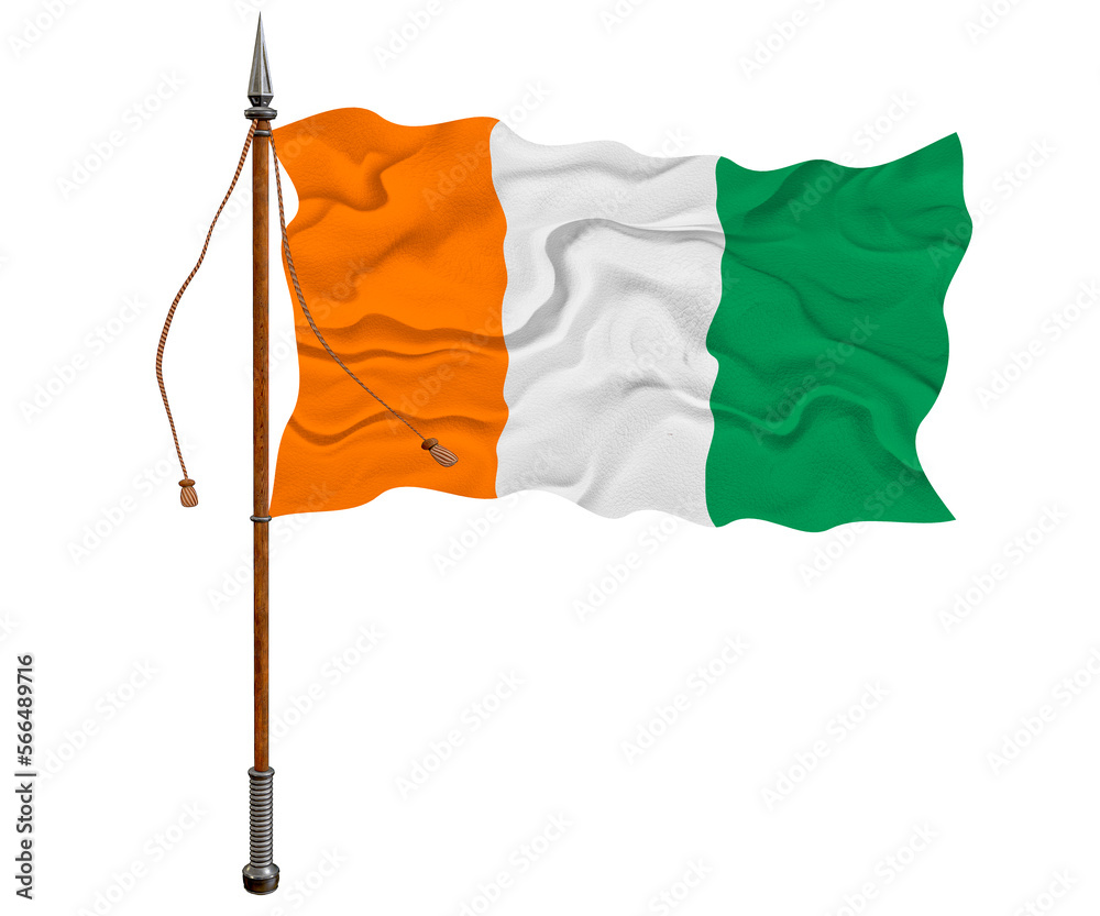 National flag  of Ivory Coast. Background  with flag  of Ivory Coast