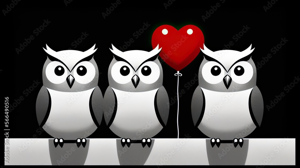 Illustration of cute owls and hearts