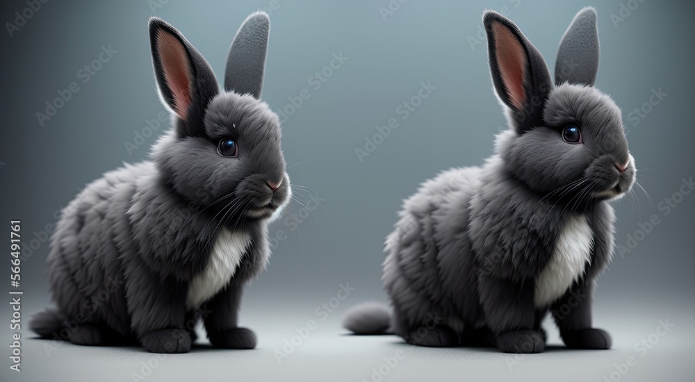 Gray bunnies on a uniform background