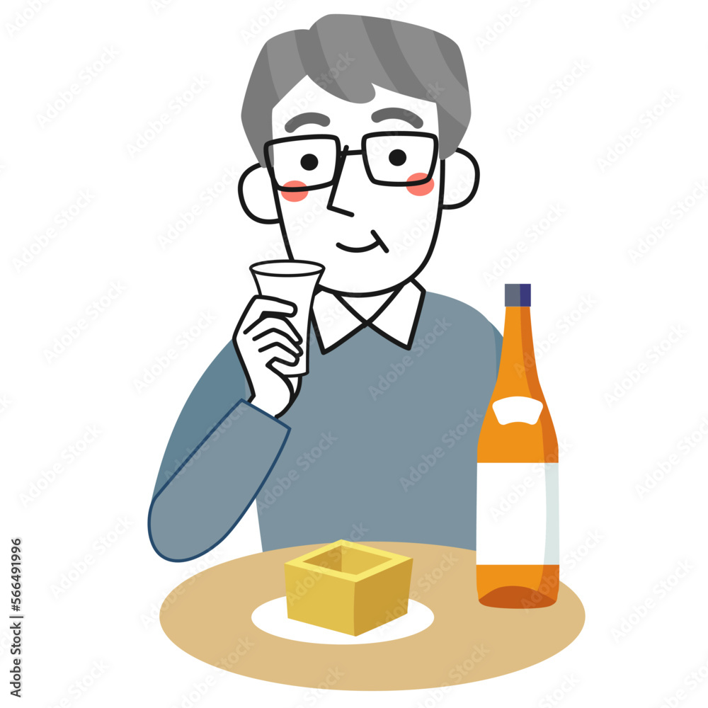 日本酒を楽しむシニア男性の上半身