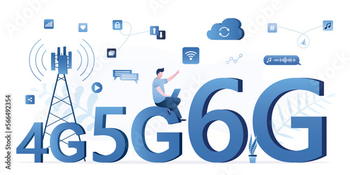 Development of wireless data transmission technology from 4g to 6g. High-speed Internet, mobile communication. Wi-fi signal quality improvements, speed optimization. Fast internet.