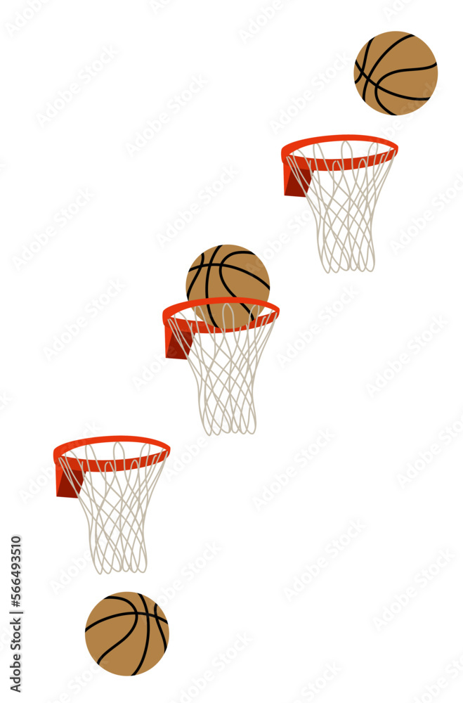 バスケットボールのゴールシーンのイラスト コマ撮りアニメの制作にも使えるストップモーションイラストセット ベクター Clip art of