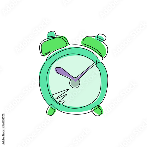 Continuous one line drawing hand drawn alarm clock isolated on white background. Vector old-fashioned illustration. Modern calligraphy style set. Single line draw design vector graphic illustration