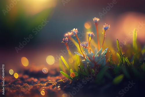beautiful wallpaper, closeup realistic digital art tiny flower bokeh background. 