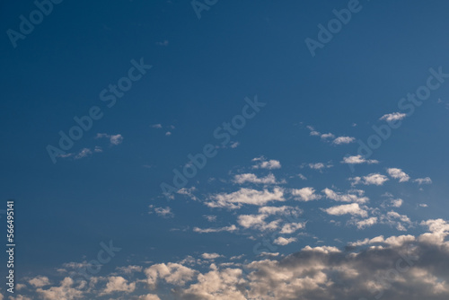 cirrus clouds at sunset. blue sky.