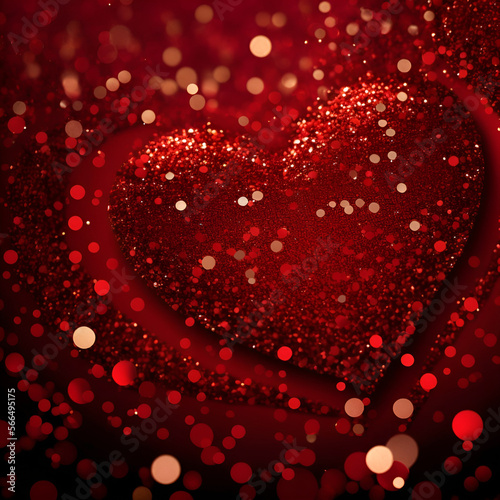 Valentines day red glitter background. Generative AI illustration