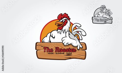 The Rooster Logo Cartoon Character. A happy Cartoon Rooster giving a thumbs up. Vector logo illustration