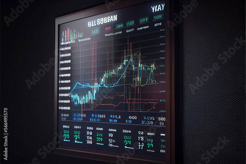 Digital chart forex trends rise and fall finance analytics data, global world stock exchange view online on the monitor. Generative AI