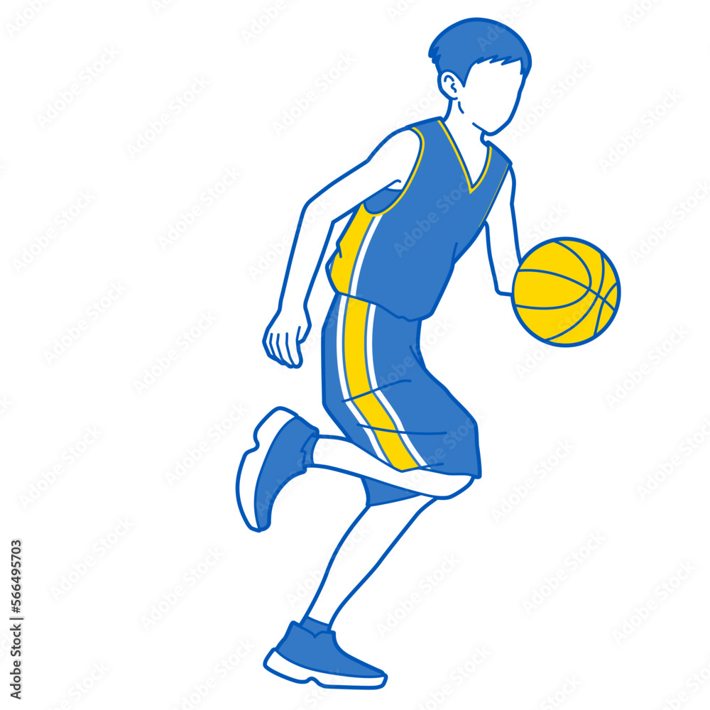 Fototapeta premium バスケットボールをする男の子のイラスト(白背景・ベクター・切り抜き)