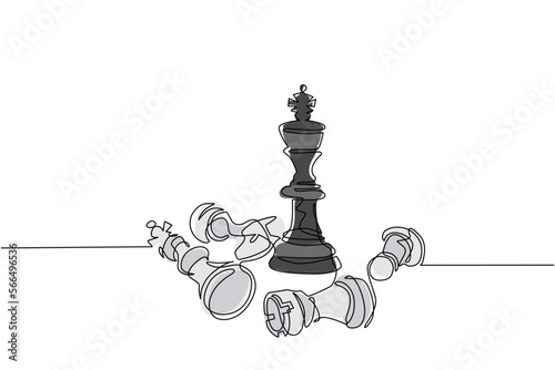 Single one line drawing leader success concept. Hand drawn queen chess figure as symbol of leadership. Successful challenge isolated. Modern continuous line draw design graphic vector illustration