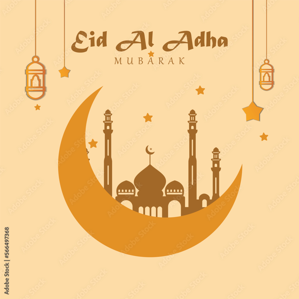 Greeting card with sacrificial lamb and crescent moon. Ed al ad-ha theme Vector illustration. Greeting card with sacrificial lamb and crescent moon. Ed al ad-ha theme Vector illustration.