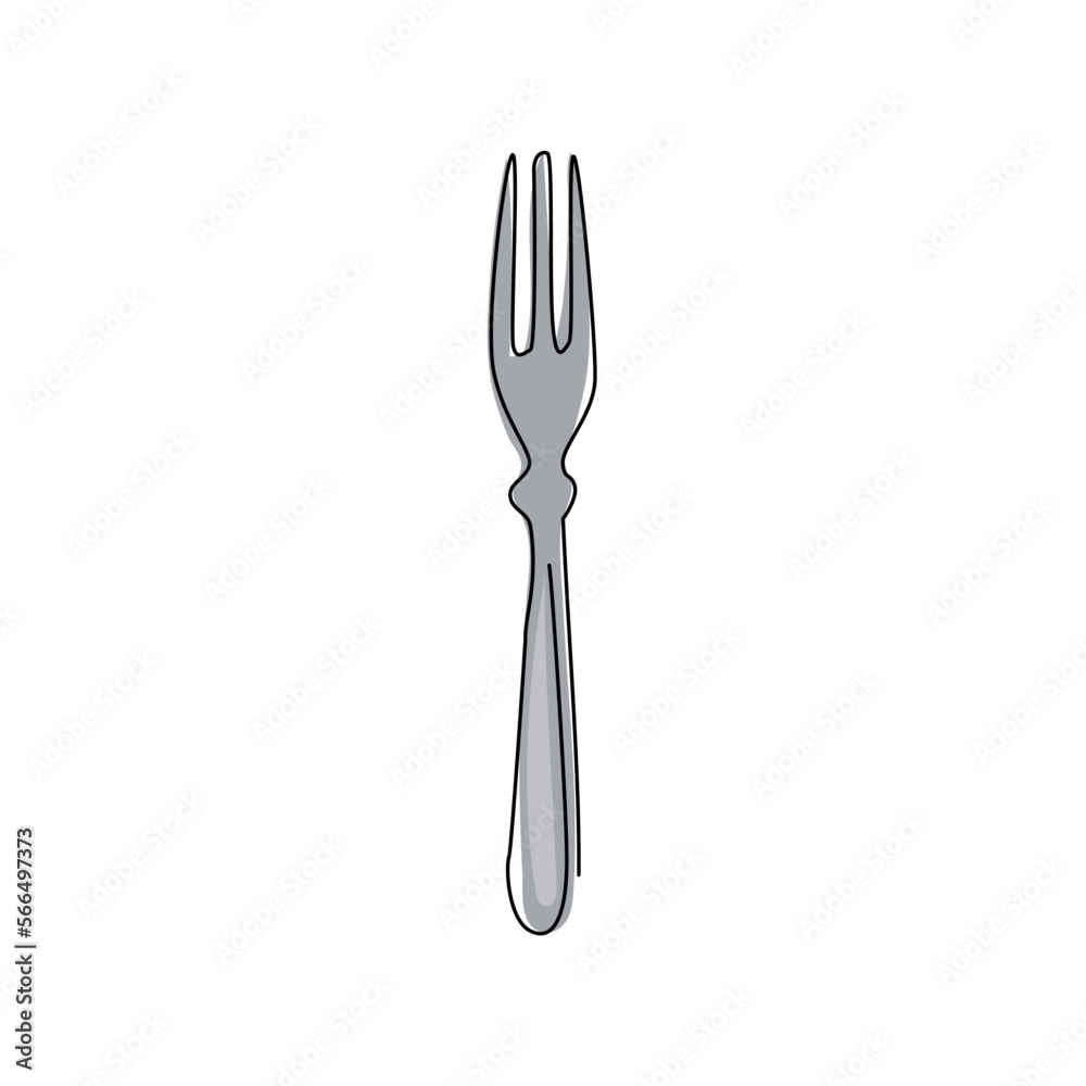 Continuous one line drawing food fork flat logo symbol icon. Silhouette kitchen fork banner poster. Food business restaurant, food court area theme. Single line draw design vector graphic illustration Continuous one line drawing food fork flat logo symbol icon. Silhouette kitchen fork banner poster. Food business restaurant, food court area theme. Single line draw design vector graphic illustration