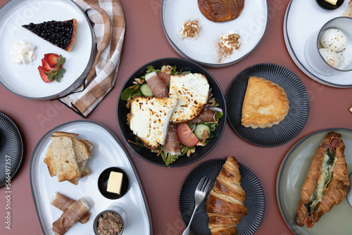 food on a pink table 