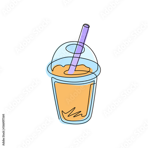Continuous one line drawing bubble boba tea drink icon. Food refreshing trendy ice drink. For flyer, sticker, card, logo, symbol, print, poster. Single line draw design vector graphic illustration