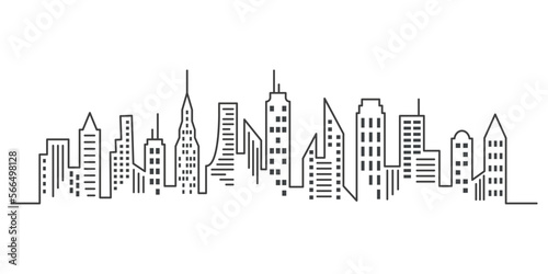 City outline panoramic landscape. Continuous one line buildings drawing. Skyscrapers silhouette. Minimalistic vector illustration. EPS 10
