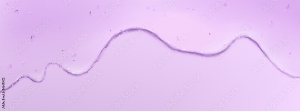 Clear liquid cosmetic gel texture. Dripping jelly cream or serum with collagen, niacinamide or salicylic acid for beauty skincare, border isolated on purple background, vector realistic illustration