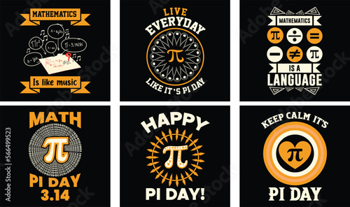 Pi Day T-shirt Design Bundle. Pi t-shirt. Math T shirt design. Pi day Vector Graphics