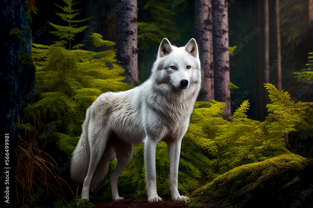 Fototapeta premium Loup blanc dans la forêt