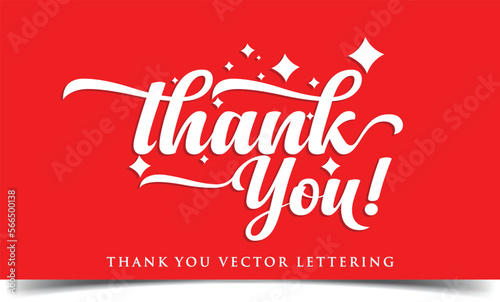 Thank you for lettering text handwriting calligraphy isolated on red background. Thank you text or lettering. Thank you! Script and handwritten typography. Vector