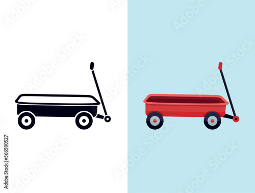 Red Wagon Illustrations Clip Art Design With White Background, Hi-Quality Minimal Simple Red Wagon Creative 3D Illustration Vector Design
 With Free Concept