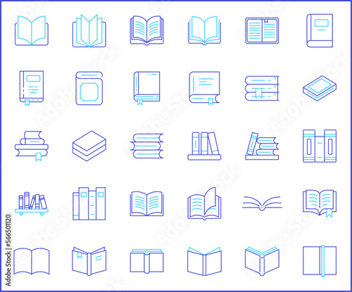 Simple Set of book Related Vector Line Icons. Vector collection of reading, book stack, notes, study, library, education, open book and design elements symbols or logo element.