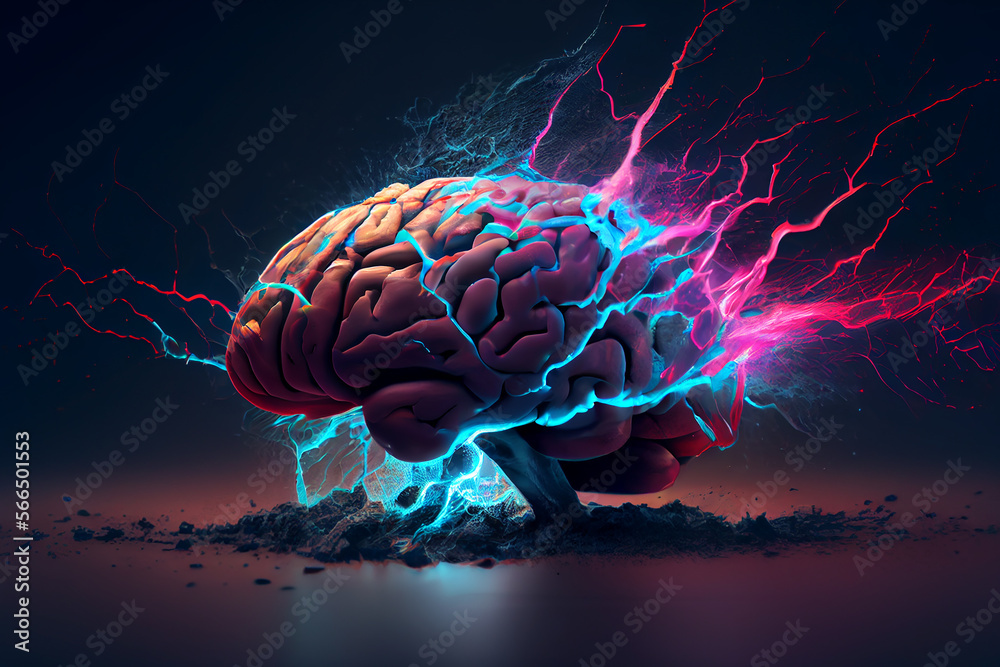 Brain, brain explosion, brain activity with colorful lightning bolts. Stock  Illustration | Adobe Stock