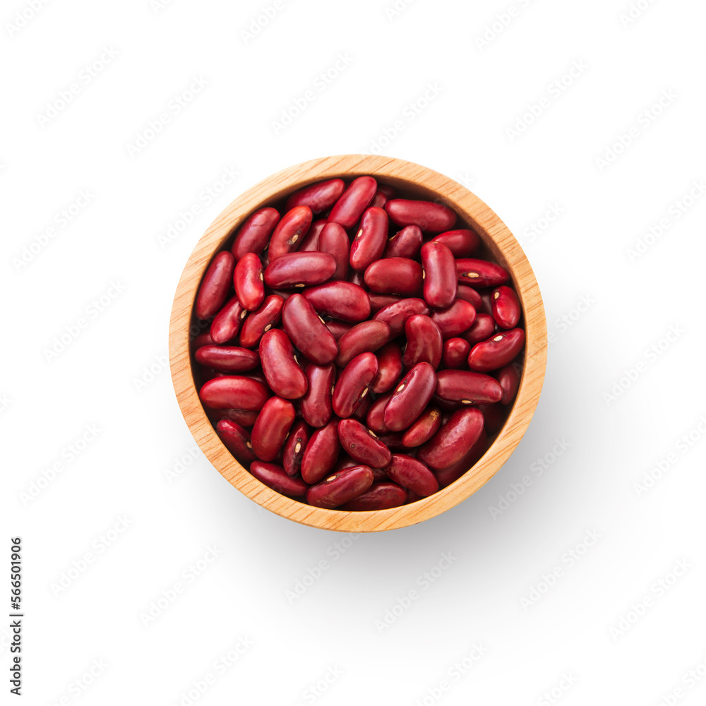 © NUM LPPHOTO - Red beans in wooden bowl isolated on white background , top view , flat lay.