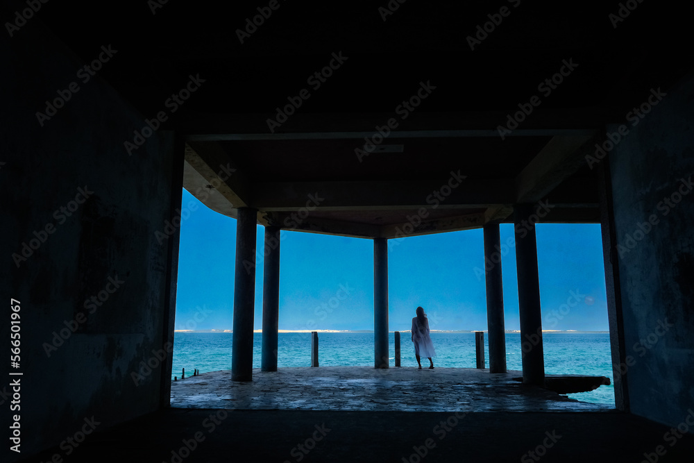 view of the sea from abandoned hotel on Santa Carolina Island in Mozambique