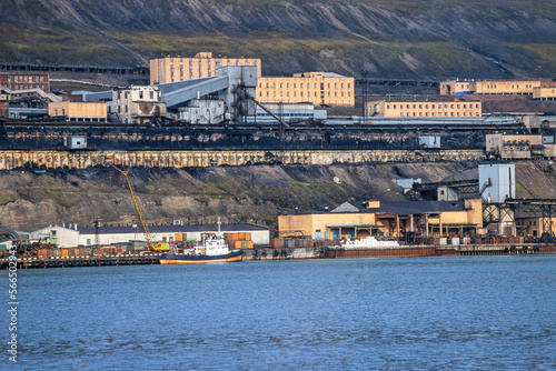 Barentsburg coal mine harbour in Svalbard photo