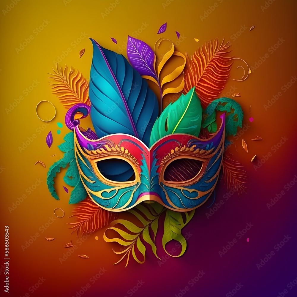 A bright carnival mask, an accessory for the festival on a colorful juicy background
