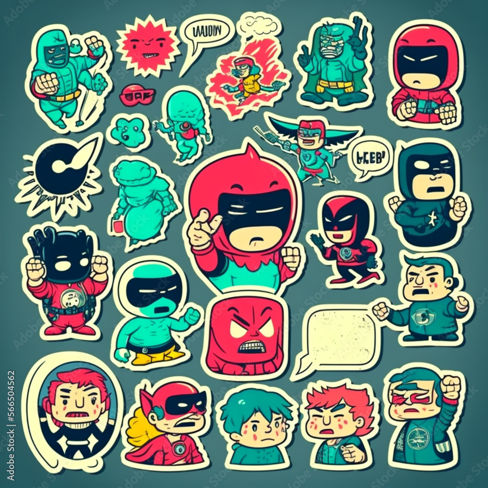 icons - angry aggressive frustrated masked cartoon character superhero vector stickers 