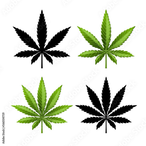 Marijuana leaf or cannabis leaf weed icons