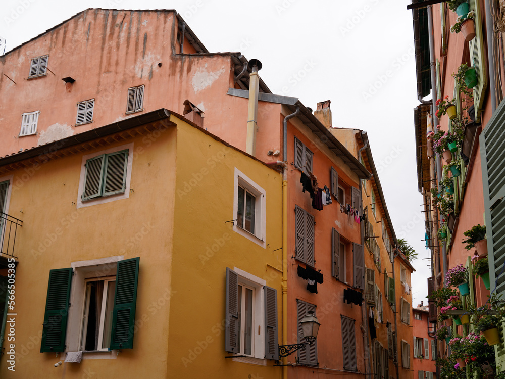 colorful building house facade in Nice on french riviera cote d'azur in southern France