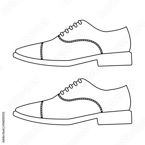 Man Leather Shoes. Pantofel black shoes vector. Line art simple. On white background.