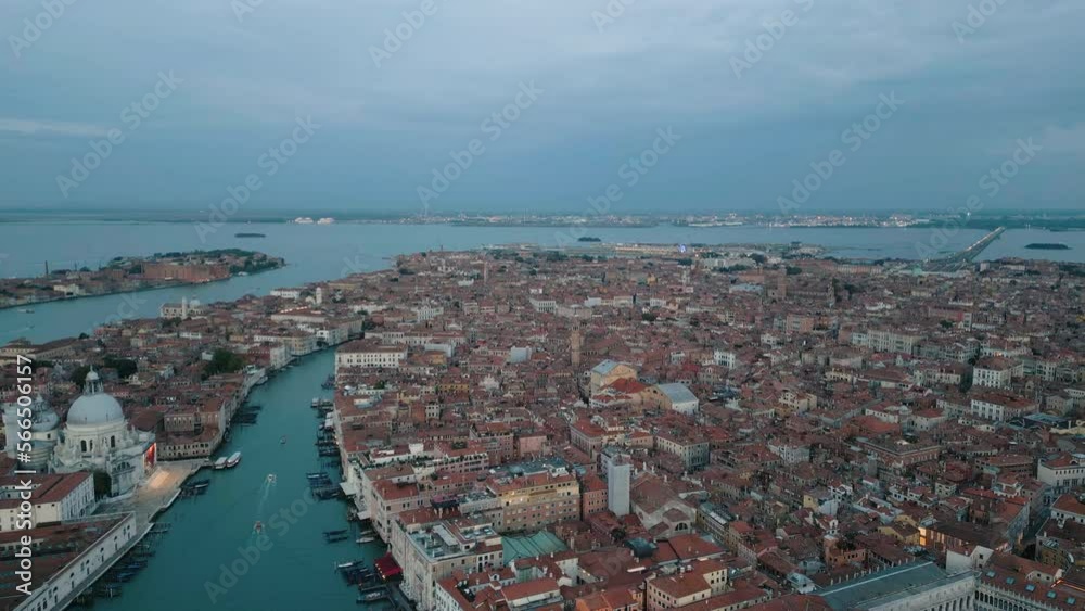 Aerial drone video of Venice panoramic landmark, aerial view of Venice island cityscape and Venetian lagoon from above, Italy Aerial drone video of Venice panoramic landmark, aerial view of Venice island cityscape and Venetian lagoon from above, Italy